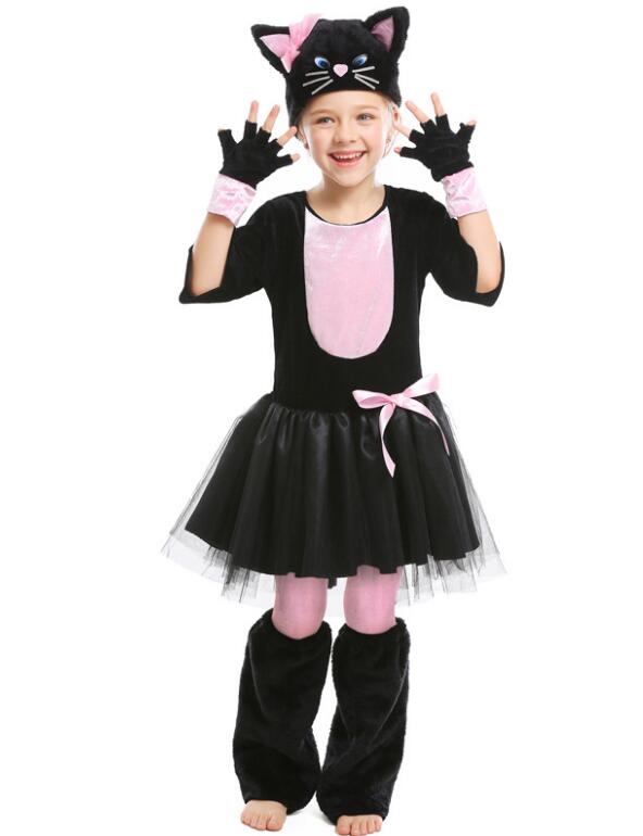 F68162 Pink Black Cat Dress Suit Halloween Carnival Party Cosplay Animal Costume